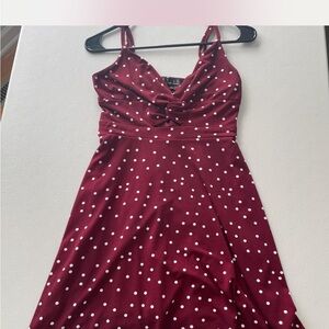 Trixxi Burgundy and White Polka Dot Mini Dress